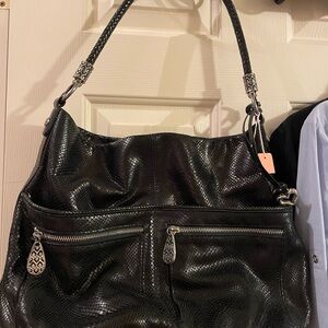 Brighton Shoulder Bag Black Snakeskin Embossed